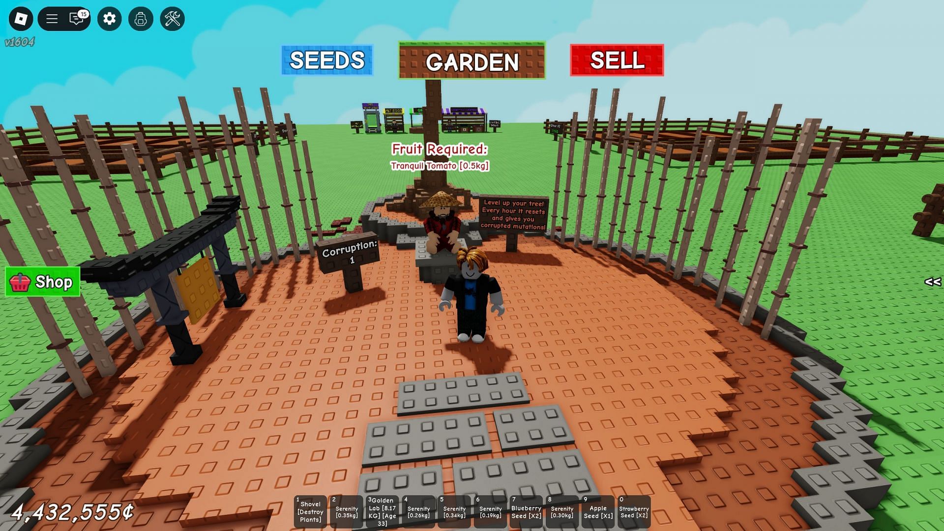 Exchange Tranquil Fruit and Sheckels with the Corrupt Channeler (Image via Roblox)